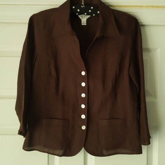 TALBOTS petite linen jacket or blouse. - Picture 3 of 8